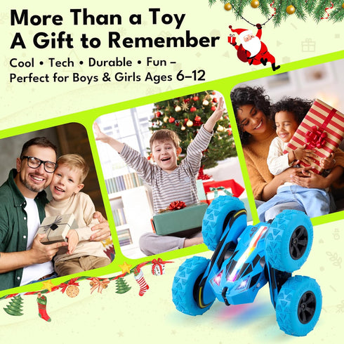 6-12, 4WD 360 Threeking New Remote Control Car RC Flip Stunt Double Sided Driving Cars Toys for Boys Girls Ages USB-C