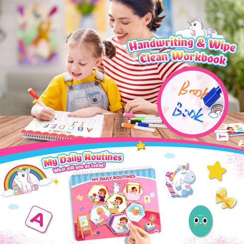 Kids Montessori Toys for Toddlers, Unicorns Gifts for Girls Age 3-5, 30 Themes Busy Book Educational Toys
