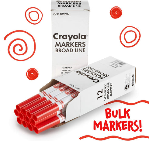 Crayola Broad Line Markers - Red (12ct), Nontoxic Markers for Kids, Bulk School Supplies for Teachers with Reusable Box