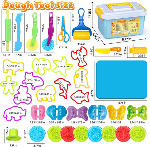 Sets 37pcs 3D VConejo Dough Tools Play for Kids, Clay and Dough Accessories with Storage Container, Mat, Cutters