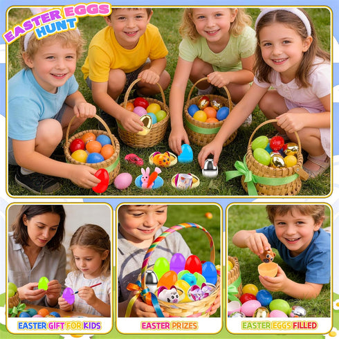 150 PCS Prefilled Easter Eggs with Toys,Filled Easter Eggs with Toys Inside,Easter Basket Stuffers for Kids,Prefilled