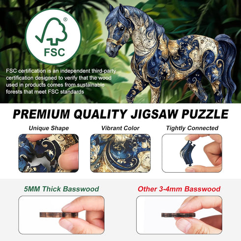 300pcs 15'' 15.6'' Horse Wooden Puzzles for Adults, Horse Wooden Jigsaw Puzzles for Adults, Unique Shaped Jigsaw