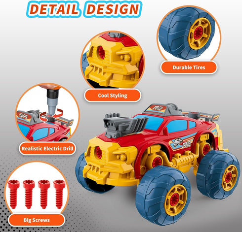 Pup Go 3-in-1 46Pcs 3 4 5 6 7 8 9 Take Apart Car for Boys with Electric Drill, Construction Toy Truck, Build Your Own