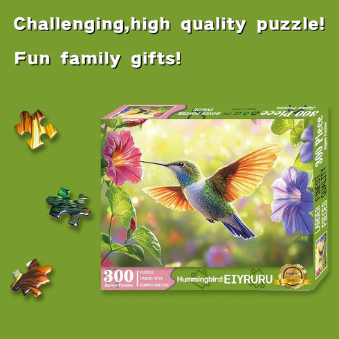 EIYRURU 300 Hummingbird 20.5 15 Pieces Puzzle for Adults, Spring Flowers Large Pieces Jigsaw Puzzle for Kids Adults