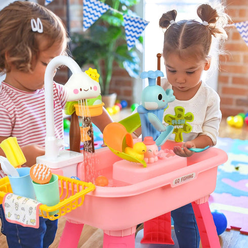HUASHILUO 1-3 Upgraded Toddler Sand Water Table Toy with Electric Water Pump, for Toddlers Kids Sand Water