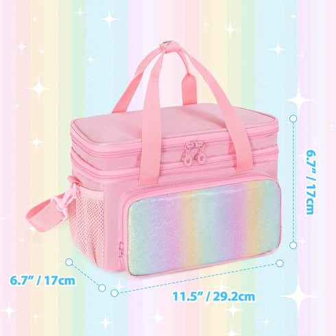 GRAOSO Hair Bow Organizer for Baby Girls, Double Layer Hair Accessories Storage Bag, Rainbow Sequins Design