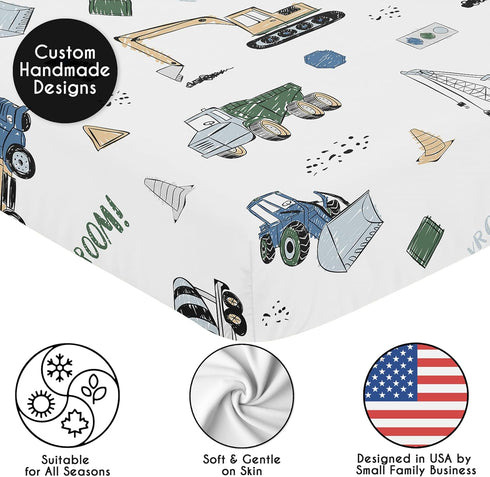 Bulldozer, Sweet Jojo Designs Fitted Baby Crib Sheets (Green Construction Truck) for Boys, Infant Nursery, Toddler Room
