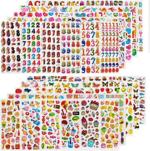 60 Sheets (1800+) Stickers for Kids, CNYMANY 3D Puffy Stickers for Scrapbooking Bullet Journal