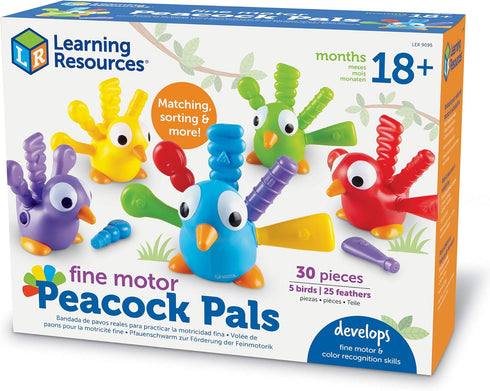 Learning Resources Fine Motor Peacock Pals - 5 Pieces, Toddler Learning Toys for Ages 18+ Months