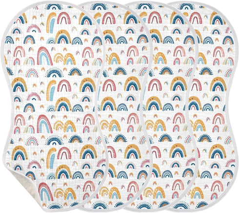 KEIGE 4Pcs Rainbow Hearts Burp Cloth,Unisex Large Absorbent Soft Cotton Muslin Burping Cloths
