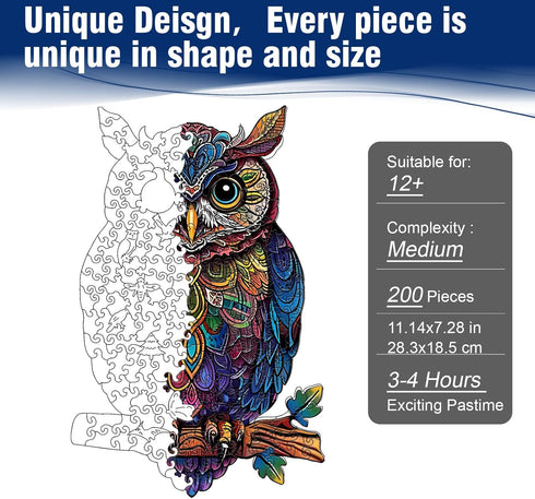 200 11.2"7.3" Wooden Puzzles for Adults, Unique Shaped Animal Jigsaw Puzzles, Owl Wood Puzzles Adult, Birthday Gifts