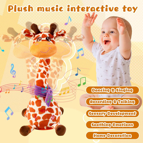 JISON21 Dancing Talking Giraffe Plush Toy, Funny Singing Recording & Repeating Musical Giraffe, Unique Valentine's Day