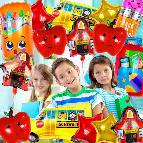 ZHWKMYP 40 Pcs Back to School Foil Balloons, Colorful Apple Pencil Crayon Bus Helium Balloon, School Mylar Balloons