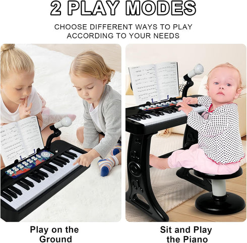 Love&Mini Piano Toy for Kids - 37 Keys Kids Piano Keyboard with Stool and Microphone, Black