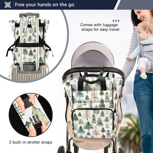 SUABO Backpack Tree Watercolor Pattern Baby Diaper Bag Large Bag Waterproof Travel Diaper Bags for Moms and Dads