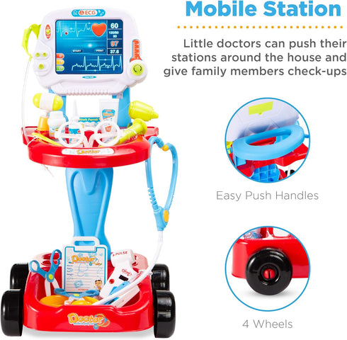 Best Choice Products Play Doctor Kit for Kids - Medical Station Set with 17 Accessories, Blue Carrying Case