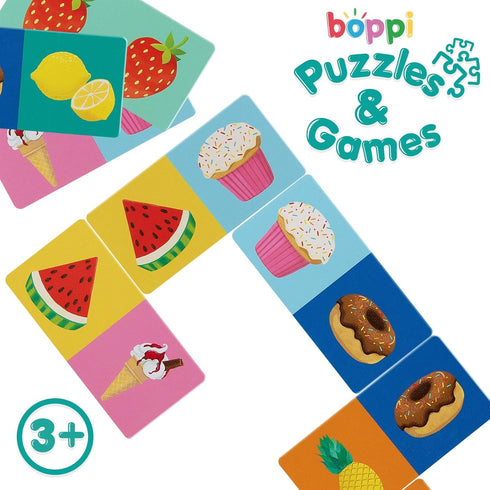 Set 3 boppi Dominoes Picture Game for Toddlers - Colourful Food Themed Montessori/STEM Dominoes for Children - Games