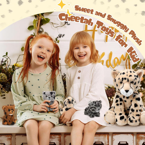 5 Set Mommy 4 Tummy Silipull Pcs Cheetah Stuffed Animals Large Cheetah Plush with Soft Cuddly Baby Cubs in Her for Boys