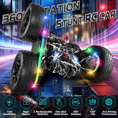 2.4 5-7 360 Terucle Rc Cars Toys for Boys Remote Control Car GHz Black Toys for Ages Kids Toys New Upgraded Strip