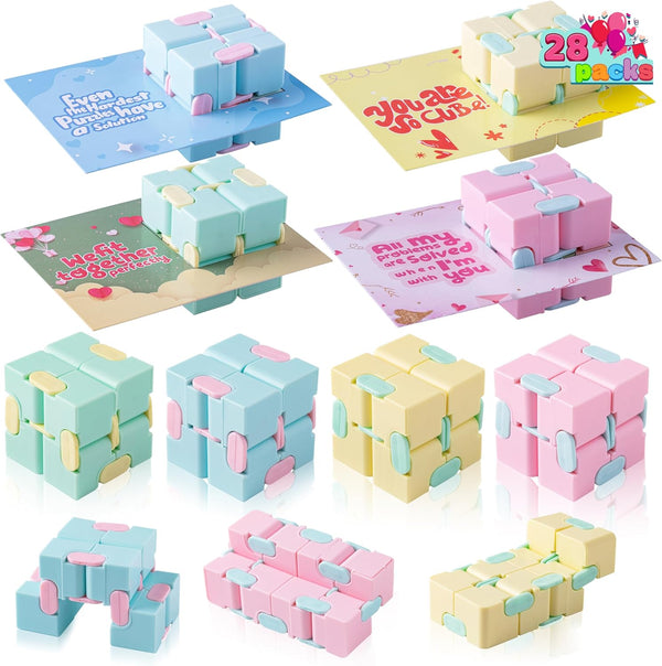 JOYIN 28 Packs Valentines Day Gift Cards with Infinity Magic Toys, Colorful