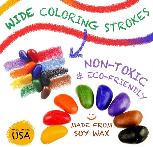8 8 64 Count Crayon Rocks Just Rocks in a Box, Colors, Tripod Grip Crayons Made For Handwriting Development in Kids