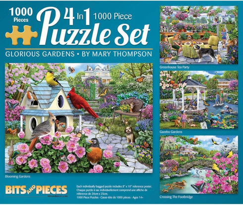 Bits and Pieces 4-in-1 Multi-Pack, 1000 Piece Jigsaw Puzzles for Adults, Each Measures 20" x 27" by Artist Mary Thompson