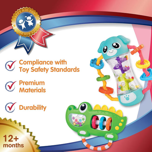 Baby Rattles Toy Set - Infant Sensory Shack and Grab Teether Rattle, Newborn Development Gifts for 6-12 Months