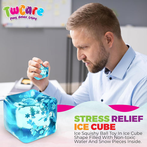 TwCare Stress Balls Ice Cube with Snowflakes Inside for Your Best Mellow and Chill, Snow Pieces Silent Nice Square