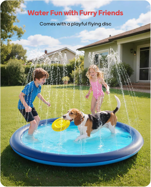 67" 0.52mm Summer QPAU Splash Pad with Flying Disc for Dogs & Kids Extra-Thick Non-Slip Sprinkler Pool, Leakproof Water