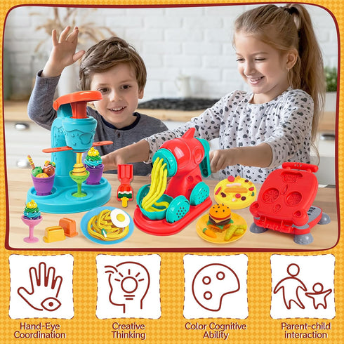 ZYYBQW 3 1 Sets 3-4-8, Playset in Color Dough for Kids Ages Dough Tools Accessories Kit, Ice Cream Noodle Hamburger