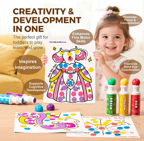12 120 20 Jar Melo Washable Dot Markers for Toddlers, Colors Dot Paints with Printed PDF & Activity Papers, Non-Toxic