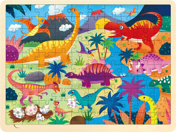Wooden Puzzles for Kids Ages 3-5 - 100 Piece Dinosaur Jigsaw Puzzle for Ages 4-8 with Unique Pieces
