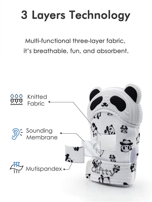 Giftty 3-12M (1 Baby Teething Mitten Panda Hand Teether Soothing Glove Wearable Teething Toy with Crinkle Sound, Multi