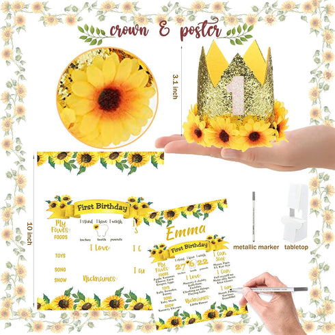 Hombae 132 1st Sunflower First Party Decorations, PCs Sunflower Birthday Decorations Backdrop Balloon Garland Monthly