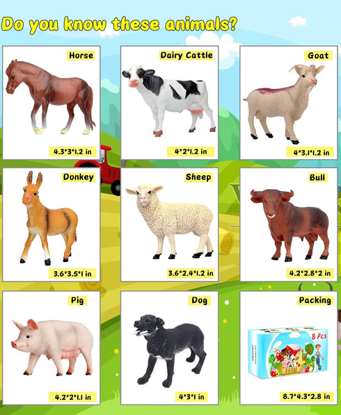 8 Pcs Big Animal Figurines Toys, Realistic Plastic Farm Animals Playset for Kids Toddlers Educational Learning