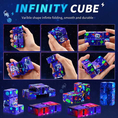 20 Pcs Galaxy Infinity Cube Toy Bulk with Bag Mini Blocks Cube Gadget Sensory Toy Stress Anxiety Relief Magic Puzzle