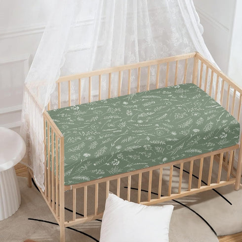 Winpema 28"x52" Wildflowers Meadow and Flowers Fitted Crib Sheet Green Sage Baby Crib Sheet Fit Standard Crib