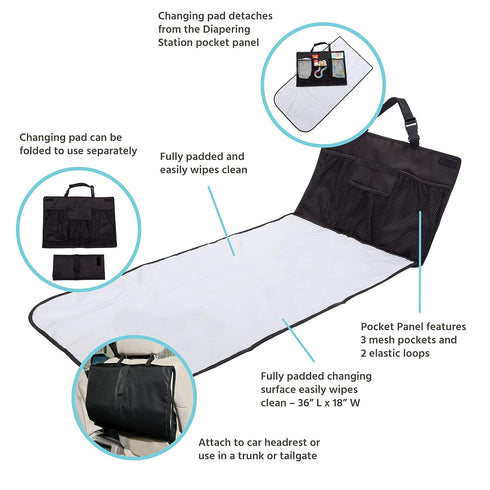 J.L. Childress Pockets 'N Pad Car Diaper Changing Station for Baby - Portable Diaper Changing Pad for Travel, Newborn