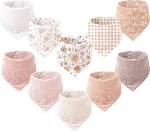 Konssy Muslin Baby Bibs 10 Pack Baby Bandana Drool Bibs 100% Cotton