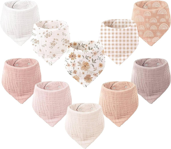 Konssy Muslin Baby Bibs 10 Pack Baby Bandana Drool Bibs 100% Cotton
