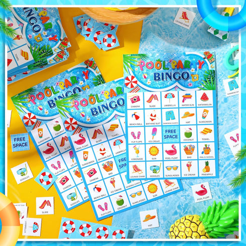 Liliful 35 Pcs Pool Party Bingo Games for 24 Players, Summer Bingo Cards for Beach Party Fun