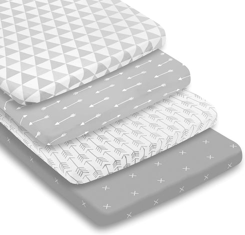 BaeBae Goods Pack 100% (24 38 5) Pack N Play Sheets - Super Soft Jersey Knit Cotton Mattress Sheets - Portable Mini