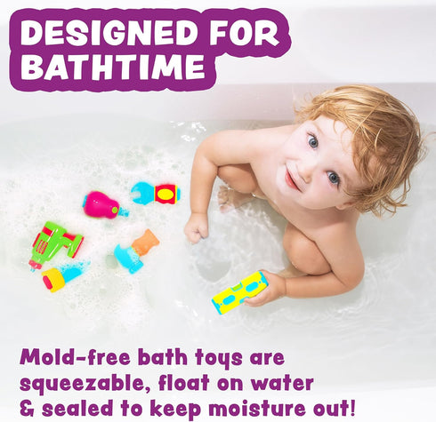 6 Pack Tub Works Tools Mold Free Bath Toys, | Sealed, No Hole Bath Toys Design Keeps Moisture Out | Soft, Squeezable