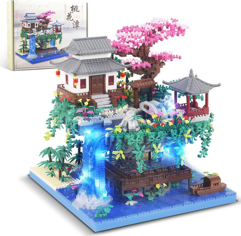 STMIGAIBLOCKS 3320PCS Peach Blossom Pond Bonsai Tree Building Block Kit,Chinese Sakura Architecture Micro
