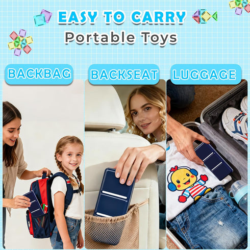 Set 30pcs, 3-5 4-8 Mini Magnetic Tiles Travel with Case Mini Travel Magnet Tiles, Portable Travel Size Magnetic Tiles