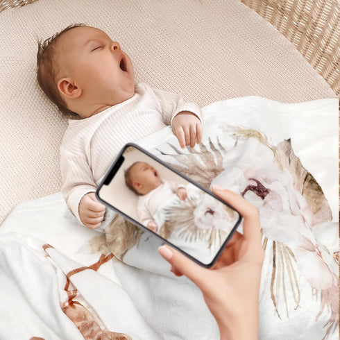 Boho Baby Milestone Monthly Blanket, Spring Floral Neutral Growth Photo Props for Little Boy Girl