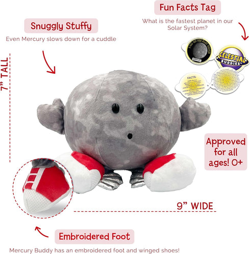 Celestial Buddies Mercury Buddy, 9" Soft Plush, Embroidered Features, STEM Learning Gift, Classroom Science