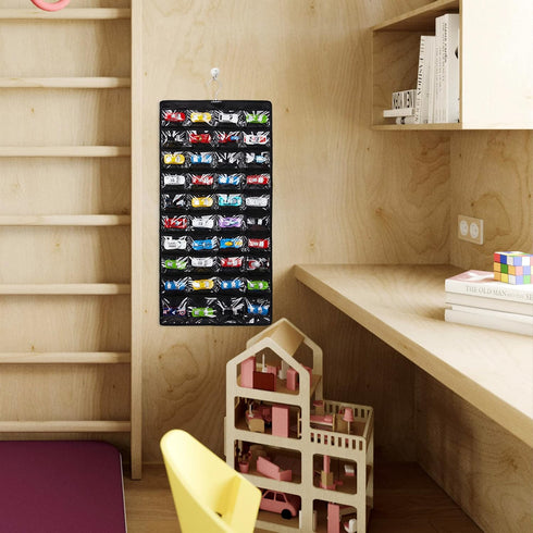 Storage Case for 80 Hot Wheels Matchbox Cars, Double-sided Hanging Display Case Fits 80 Toy Cars (Black)