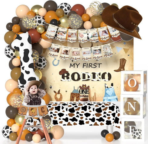 Western Cowboy 1st Birthday Decorations with Cowboy Balloons Arch, Number 1 Balloons,