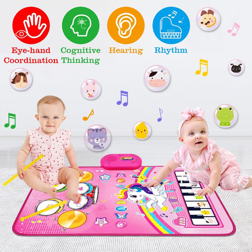 1 1-2 3 1 12-18 1 2 3 Toys for Year Old Girl Gifts: Baby Music Mat Toddler Toys Age - in Piano Drum Animal Touch